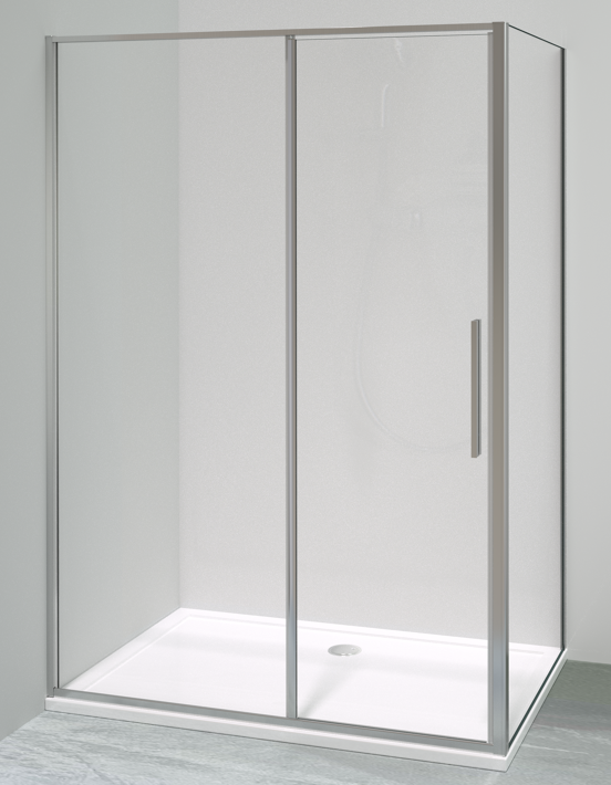 Luca Varess Morano douchehoek met draaideur en 2 vaste zijwanden 90 x 140 cm helder glas glanzend chroom profiel