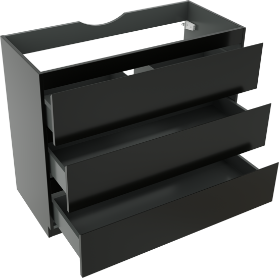 Linie Lado meuble sous-vasque a poser 100 x 46 cm noir mat 3 tiroirs