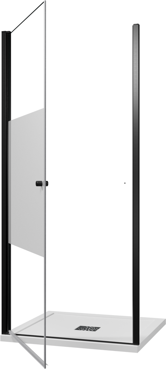 Luca Varess Kuresa douche draaideur 95 x 200 cm helder glas met matte strook mat zwart profiel