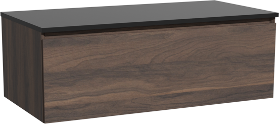 Storke Edge zwevend badkamermeubel 105 x 52 cm notelaar met Panton enkel tablet in gepoedercoate mdf mat zwart