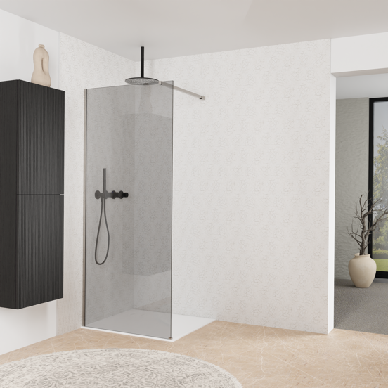 Balmani Modular Walk-In Dusche: 90 x 200 cm, Rauchglas, Profil Brushed Inox