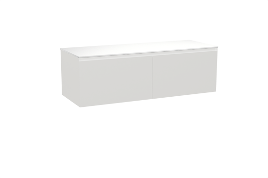 Balmani Idra hängendes Möbelstück Set: 150 x 55 cm, Weiß matt, mit Stretto Einzel- oder Doppel Waschtischplatte, Solid Surface Weiß matt
