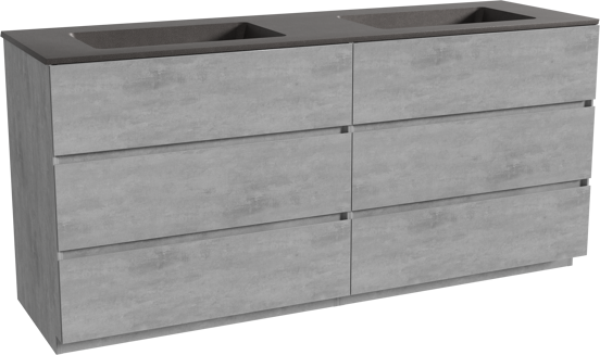 Storke Edge meuble salle de bains à poser 170 x 52 cm béton gris foncé avec Scuro double vasque en quartz noir mat