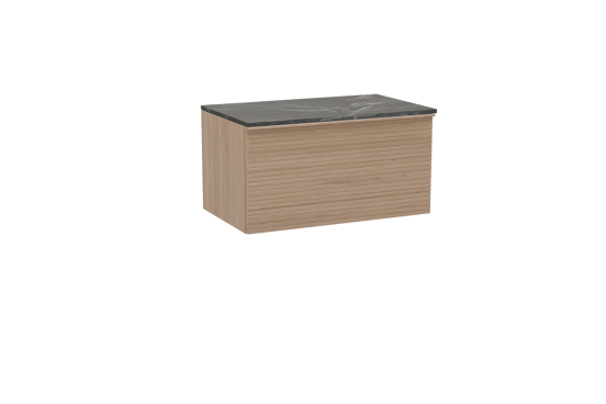 Balmani Forma zwevend badkamermeubel 90 x 55 cm natuur eik met Stretto enkel tablet in marmer pietra grey, Horizontale symmetrische rechte ribbel