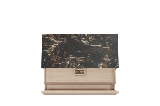 Balmani Forma hängendes Möbelstück Set: 120 x 55 cm, Naturbelassene Eiche, mit Stretto Einzel Waschtischplatte, Marmor, Portoro Gold, Horizontale symmetrische gerade Rippe