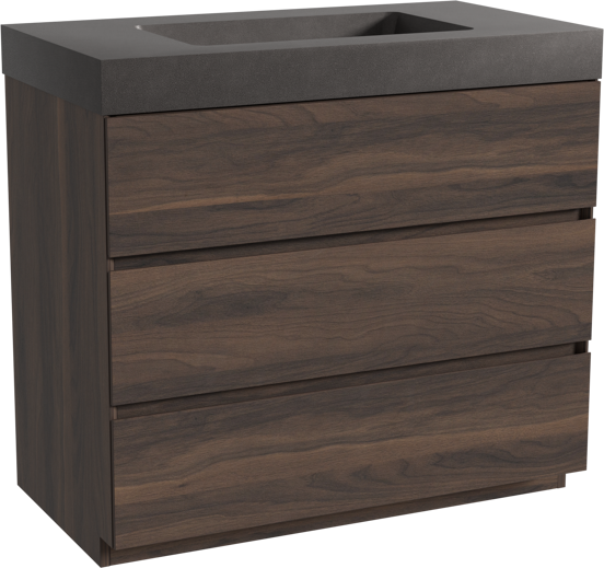 Storke Edge meuble salle de bains à poser 95 x 52 cm noyer avec Scuro High plan simple en quartz noir mat