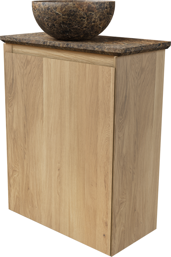 Balmani Mitra zwevend toiletmeubel 42 x 21 cm natuur eik met Facetta tablet en Bari XS waskom in Dark Emperador marmer