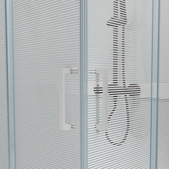 Luca Varess Talan cabine de douche avec portes coulissantes 80 x 80 cm verre transparent avec bande mate rayée profil blanc brillant