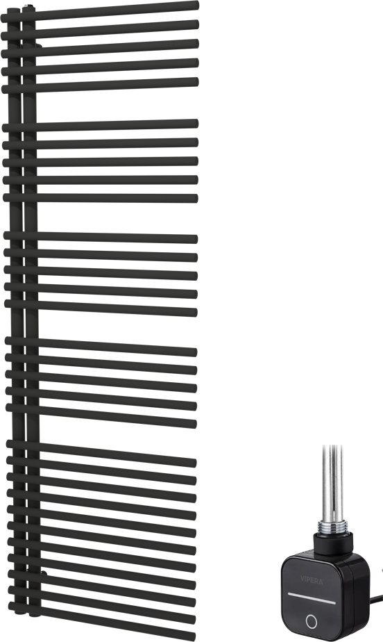 Vipera Nevada enkele handdoekradiator 60 x 180 cm elektrische verwarming mat zwart middenaansluiting 800W, weerstand inbegrepen