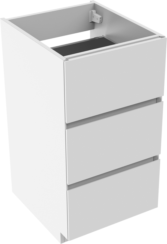 Storke Edge stehender Waschbeckenunterschrank: 45 x 52 cm, Weiß glänzend, 3 Schubladen