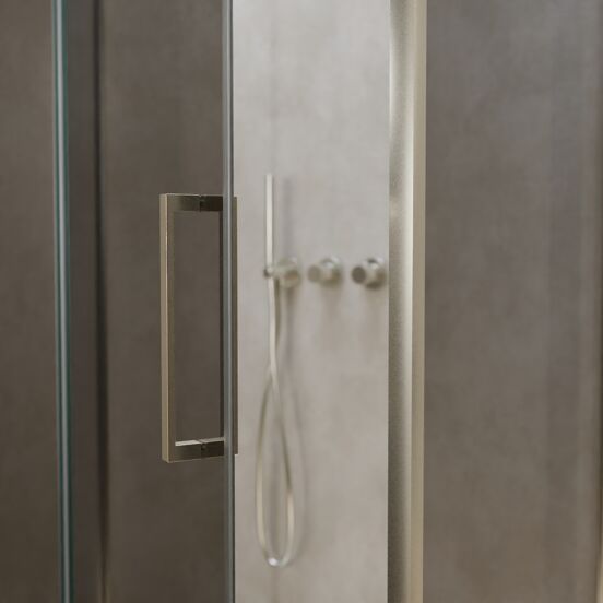 Balmani Senses Design douche en coin avec porte pivotante à gauche et paroi latérale fixe, 100 x 100 cm, Miroir Reflex, Profil Brushed CoolMetal