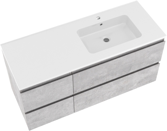 Linie Lado meuble salle de bains suspendu 120 x 46 cm béton gris foncé avec Vano vasque asymétrique droite en marbre composite blanc brillant