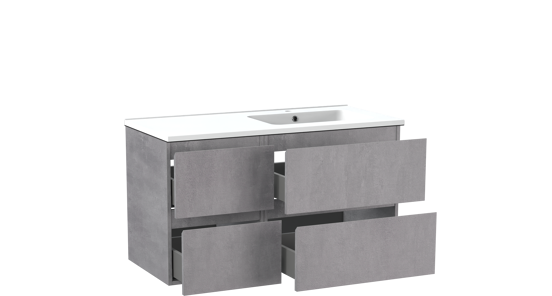Linie Lado meuble salle de bains suspendu 100 x 46 cm béton gris foncé avec Vano vasque asymétrique droite en marbre composite blanc mat