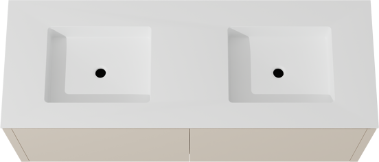 Balmani Eclips zwevend badkamermeubel 150 x 55 cm Sandbeige met Tablo Stretto dubbele wastafel in Solid Surface mat wit