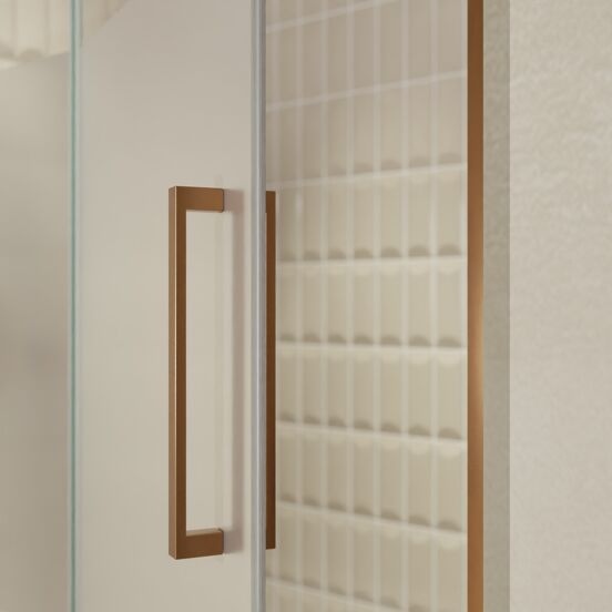 Balmani Senses Design douche draaideur links 140 cm x 210 cm Helder glas met matte strook, Brushed Rosegold profielen, met coating