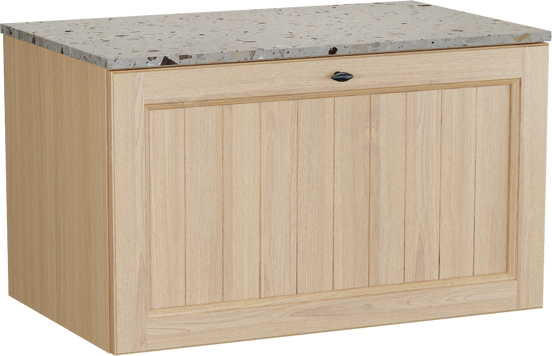 Balmani Lemon zwevend badkamermeubel 90 x 55 cm, fineer natuur eik met Stretto enkel tablet in greige terrazzo
