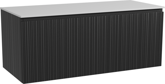 Storke Ribs meuble salle de bains suspendu 120 x 52 cm chêne noir avec Tavola tablette simple ou double en solid surface blanc mat, Nervure droite asymétrique verticale