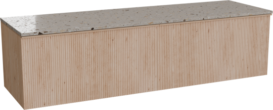 Balmani Forma zwevend badkamermeubel 180 x 55 cm natuur eik met Stretto enkel of dubbel tablet in terrazzo greige terrazzo, Verticale symmetrische rechte ribbel