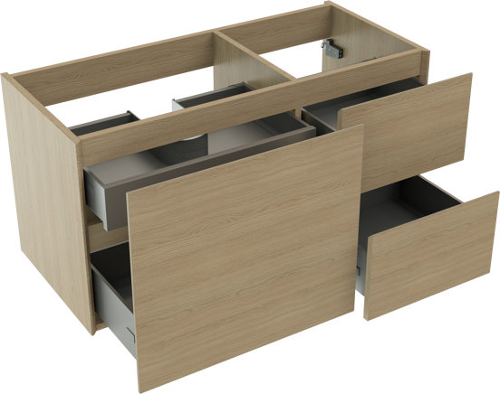 Storke Edge zwevende wastafelonderkast 100 x 46 cm asymmetrisch links naturel eiken 3 lades