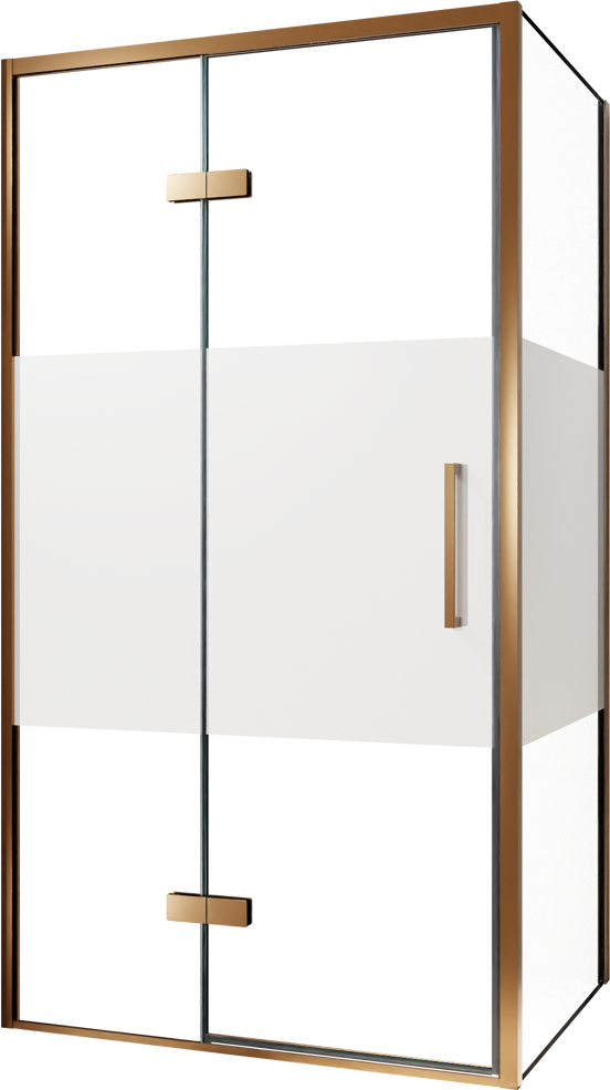 Balmani Senses Design douchehoek met linkse draaideur en vaste zijwand, 100 x 100 cm, Helder glas met matte strook, Brushed Rosegold profielen, met coating