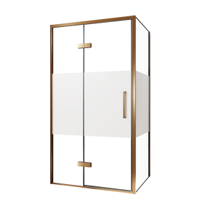 Balmani Senses Design douchehoek met linkse draaideur en vaste zijwand, 100 x 80 cm, Helder glas met matte strook, Brushed Rosegold profielen