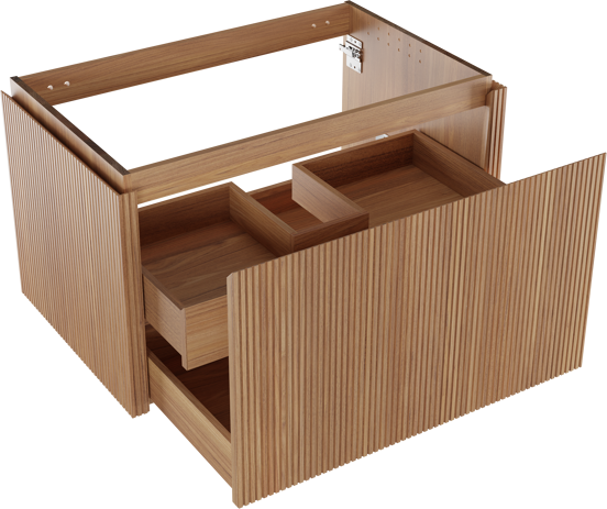 Balmani Eclips meuble sous-lavabo suspendu 90 x 55 cm Teck 2 tiroirs Nervure sym. vert.