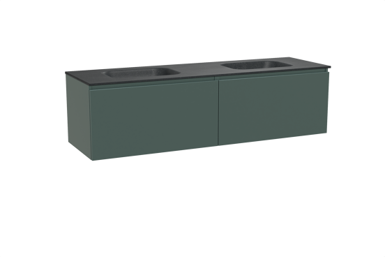 Balmani Sfera hängendes Möbelstück Set: 180 x 55 cm, Forest, mit Tablo Arcato Doppelwaschtisch, Schwarzes Granit