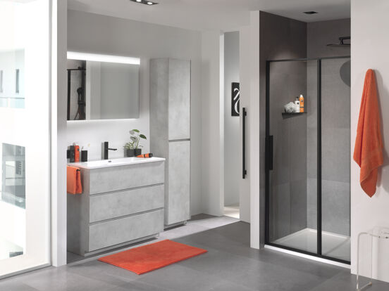Storke Edge meuble sous-lavabo a poser 100 x 46 cm béton gris argent 3 tiroirs