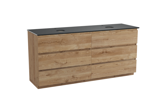 Balmani Lucida staand badkamermeubel 180 x 55 cm ruwe eik met Facetta dubbel tablet in graniet zwart