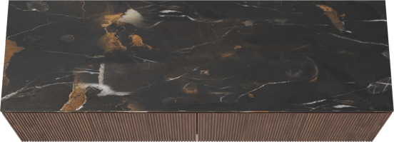 Balmani Eclips meuble salle de bains suspendu 180 x 55 cm Noyer américain avec Stretto tablette simple ou double en Portoro Gold marbre, Nervure droite symétrique verticale