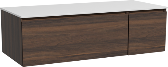 Storke Edge zwevend badmeubel 120 x 52 cm notenhout met Tavola enkel of dubbel wastafelblad in solid surface mat wit