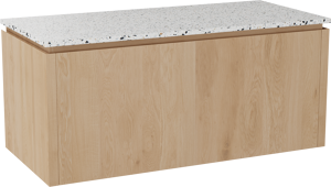 Balmani Eclips zwevend badkamermeubel 120 x 55 cm Natuur eik met Stretto enkel of dubbel tablet in Bianco Nero Terrazzo