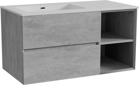 Storke Edge zwevend badmeubel 100 x 52 cm beton donkergrijs met Diva asymmetrisch linkse wastafel in composietmarmer hoogglans wit