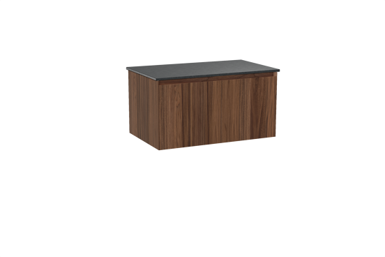 Balmani Idra hängendes Möbelstück Set: 90 x 55 cm, Nussbaum, mit Stretto Einzel Waschtischplatte, Schwarzes Granit
