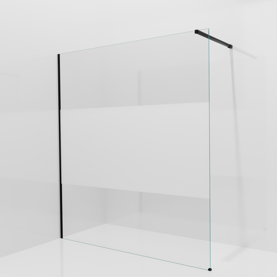 Balmani Modular douche à l'italienne: 180 x 200 cm, Verre transparent avec bande matte, avec coating, Profil Noir mat