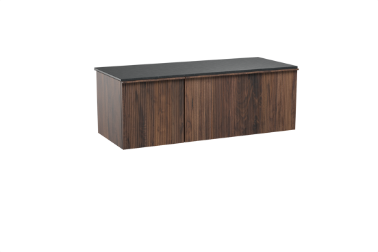 Balmani Forma meuble salle de bains suspendu 135 x 55 cm noyer américain avec Stretto tablette simple ou double en granit noir, Nervure droite symétrique verticale