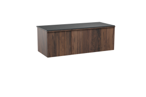 Balmani Forma meuble salle de bains suspendu 135 x 55 cm noyer américain avec Stretto tablette simple ou double en granit noir, Nervure droite symétrique verticale