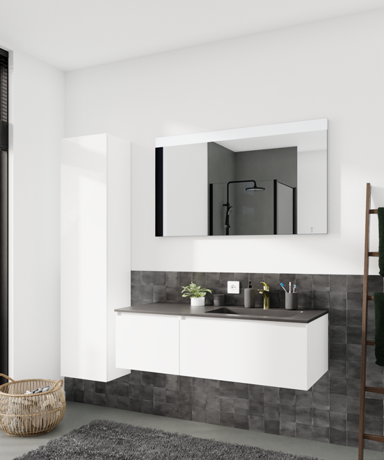 Storke Scuro asymmetrisch rechtse wastafel mat kwarts 120 x 52 cm combinatie kast 45 cm
