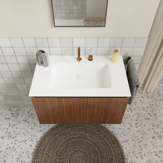 Storke Ribs meuble sous-vasque suspendu 85 x 52 cm noyer 2 tiroirs