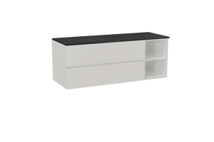 Storke Edge meuble salle de bains suspendu 140 x 52 cm blanc brillant avec Panton tablette simple ou double en mdf enduit de poudre noir mat