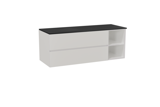 Storke Edge meuble salle de bains suspendu 140 x 52 cm blanc brillant avec Panton tablette simple ou double en mdf enduit de poudre noir mat