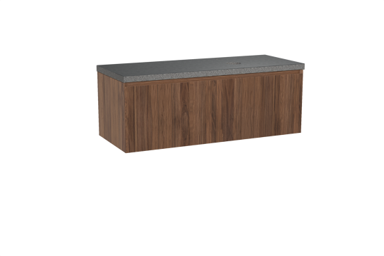 Balmani Fila meuble salle de bains suspendu 135 x 55 cm noyer avec Rock vasque asymétrique droite en granit noir, Nervure droite symétrique verticale