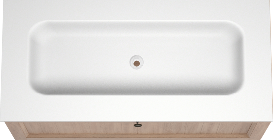 Balmani Lemon zwevend badkamermeubel 120 x 55 cm verweerde eik met Tablo Arcato enkele wastafel voor 2 kraangaten in solid surface mat wit