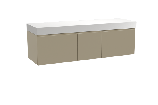 Balmani Sfera zwevend badmeubel 180 x 55 cm dune met Dominus enkel of dubbel wastafelblad in solid surface mat wit