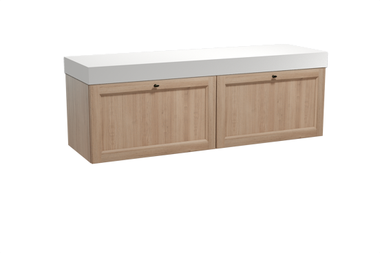 Balmani Lemon meuble salle de bains suspendu 180 x 55 cm chêne vieilli avec Dominus tablette simple ou double en solid surface blanc mat