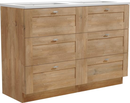 Linie Classo meuble salle de bains à poser 120 x 46 cm chêne naturel avec Vano double vasque en marbre composite blanc mat