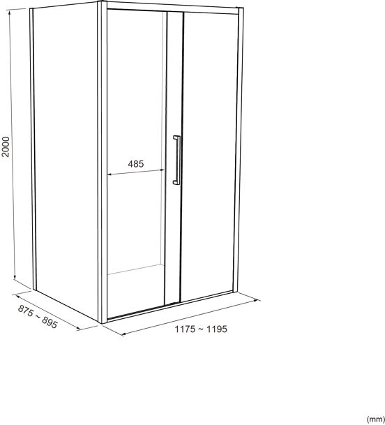 Luca Varess Senses Eckdusche: Schiebetür (rechts), fixierte Seitenwand, 120 x 90 cm, Lined Glas, Schwarzes Profil, matt