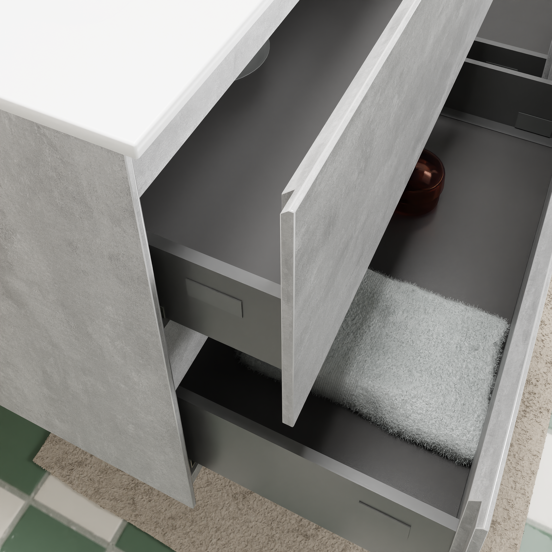 Storke Edge meuble salle de bains suspendu 165 x 52 cm béton gris foncé avec Mata plan simple en solid surface blanc mat