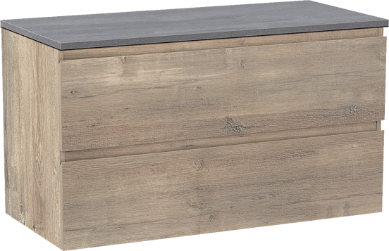 Linie Lado meuble salle de bains suspendu 100 x 46 cm chêne gris avec Lado tablette simple ou double en mélaminé béton gris foncé