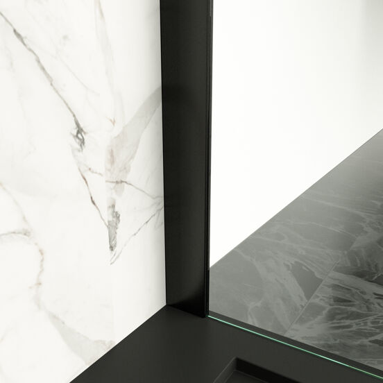 Balmani Modular inloopdouche 140 x 200 cm helder glas met matte strook mat zwart profiel